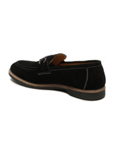 Load image into Gallery viewer, Men's BLACK Suede Leather Loafers With Antique Silver Buckle