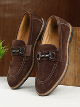 Load image into Gallery viewer, Men's Brown Suede Leather Loafers With Antique Silver Buckle
