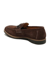 Load image into Gallery viewer, Men's Brown Suede Leather Loafers With Antique Silver Buckle