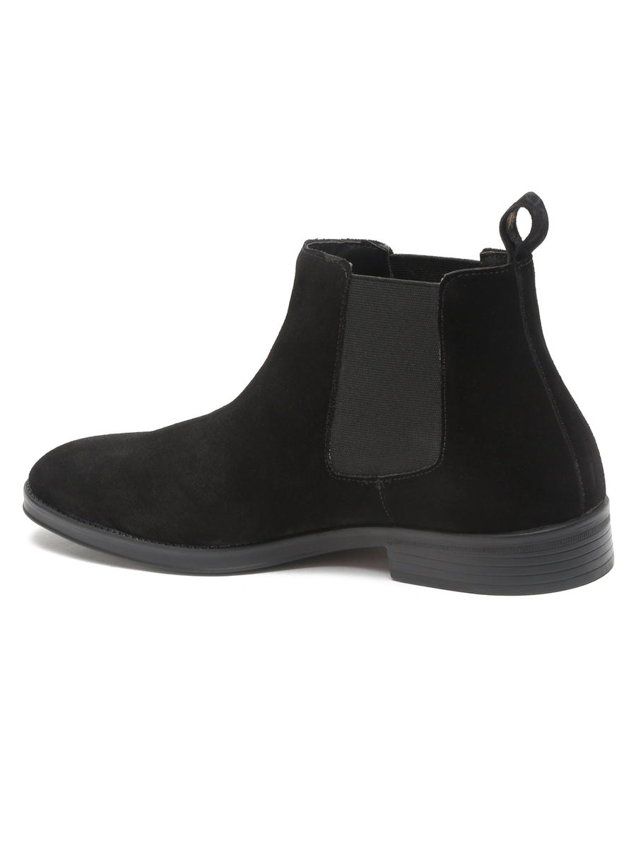Men Black Solid Mid Top Black Boots – Teakwood Leathers