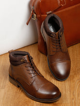 Load image into Gallery viewer, Men Brown Mid Top Lace-Up Boots