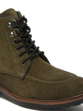 Load image into Gallery viewer, Men Olive Leather Mid Top Lace-Up Boots