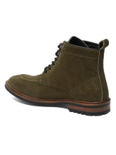Load image into Gallery viewer, Men Olive Leather Mid Top Lace-Up Boots