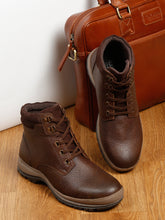 Load image into Gallery viewer, Men Textured Brown Leather Lace-Up Boots