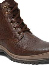 Load image into Gallery viewer, Men Textured Brown Leather Lace-Up Boots