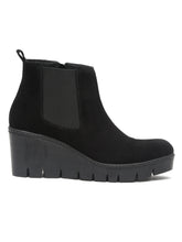 Load image into Gallery viewer, Teakwood Leathers Women Black Solid Suede Mid-top Wedges Boots