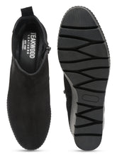 Load image into Gallery viewer, Teakwood Leathers Women Black Solid Suede Mid-top Wedges Boots