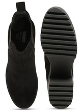 Load image into Gallery viewer, Women's Black Suede Leather Mid - Ankle High Heeled Boots