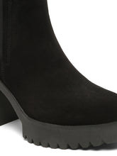 Load image into Gallery viewer, Women's Black Suede Leather Mid - Ankle High Heeled Boots