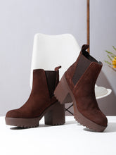 Load image into Gallery viewer, Women's Brown Suede Leather Mid - Ankle High Heeled Boots