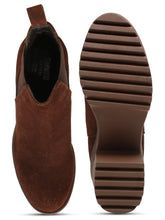 Load image into Gallery viewer, Women's Brown Suede Leather Mid - Ankle High Heeled Boots