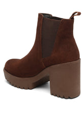 Load image into Gallery viewer, Women's Brown Suede Leather Mid - Ankle High Heeled Boots