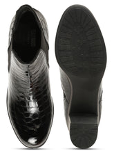 Load image into Gallery viewer, Women's Black Croco Texture Lether Mid - Ankle High Heeled Boots