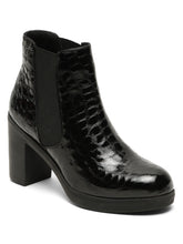 Load image into Gallery viewer, Women's Black Croco Texture Lether Mid - Ankle High Heeled Boots
