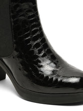 Load image into Gallery viewer, Women's Black Croco Texture Lether Mid - Ankle High Heeled Boots