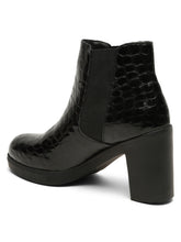 Load image into Gallery viewer, Women's Black Croco Texture Lether Mid - Ankle High Heeled Boots