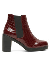 Load image into Gallery viewer, Women's Cherry Croco Texture Lether Mid - Ankle High Heeled Boots
