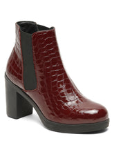 Load image into Gallery viewer, Women's Cherry Croco Texture Lether Mid - Ankle High Heeled Boots