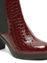 Load image into Gallery viewer, Women's Cherry Croco Texture Lether Mid - Ankle High Heeled Boots