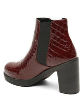 Load image into Gallery viewer, Women's Cherry Croco Texture Lether Mid - Ankle High Heeled Boots