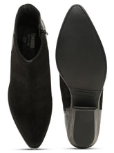 Load image into Gallery viewer, Women's Black Croco Texture With Suede Lether Mid-Ankle Blocked Heel Boots