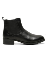 Load image into Gallery viewer, Women's Black Solid Leather Slip-On Blocked Heel Boots