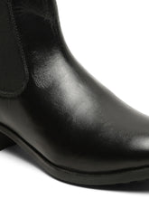 Load image into Gallery viewer, Women's Black Solid Leather Slip-On Blocked Heel Boots