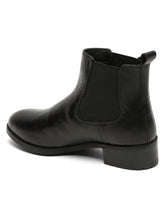 Load image into Gallery viewer, Women's Black Solid Leather Slip-On Blocked Heel Boots