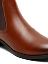 Load image into Gallery viewer, Women's Tan Solid Leather Slip-On Blocked Heel Boots