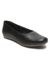 Load image into Gallery viewer, Women's Black Solid Leather Ballet Flat Shoes