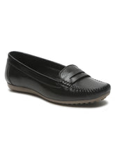 Load image into Gallery viewer, Women's Black Solid Leather Ballet Flat Shoes