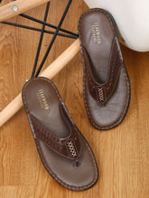 Load image into Gallery viewer, Teakwood Men Leather Brown Thong Flip-Flop