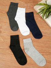 Load image into Gallery viewer, Teakwood Leathers Men's Black White Grey Navy Dark Grey Pack Of 5 Cotton Above Ankle Length Socks