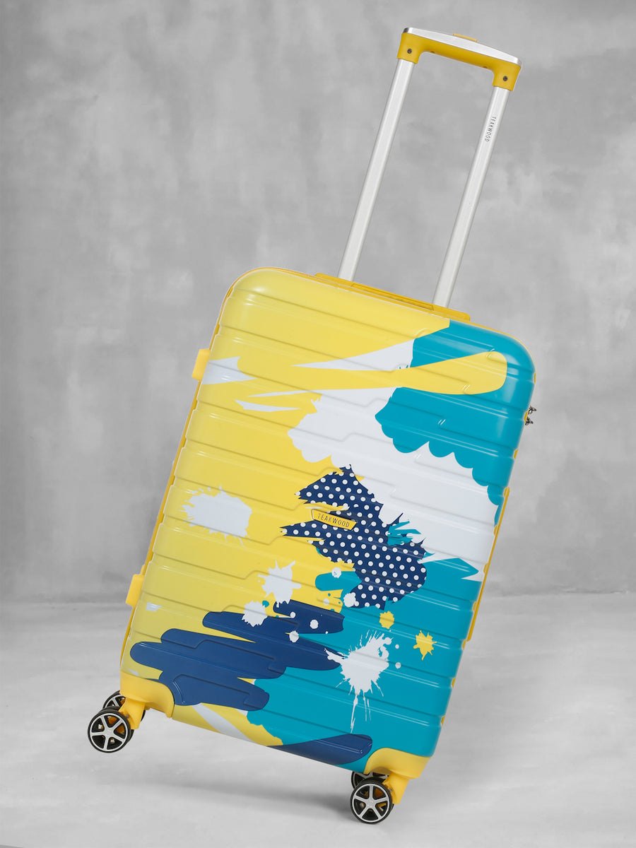 Yellow Abstract printed hard sided trolley bag – Teakwood Leathers