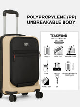Load image into Gallery viewer, Teakwood Travel Trolley Luggage with 360° Dual Spinner Wheels, Unbreakable Hard Shell Body, Scratch-Resistant Finish, Side Combination Lock, Heavy-Duty Smooth Zippers, Mesh Organizer & Elastic Cross Straps, Small, Multicolor