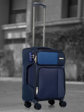 Load image into Gallery viewer, Teakwood Leather Navy Solid Soft Sided Cabin Trolley Bag