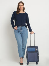 Load image into Gallery viewer, Teakwood Leather Navy Solid Soft Sided Cabin Trolley Bag
