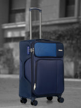 Load image into Gallery viewer, Teakwood Leather Navy Solid Soft Sided Medium Trolley Bag