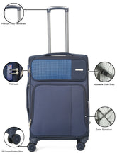 Load image into Gallery viewer, Teakwood Leather Navy Solid Soft Sided Large Trolley Bag