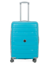 Load image into Gallery viewer, Teakwood Leather Unisex Blue Textured Hard-Sided Trolley Bag