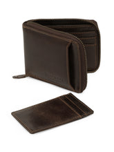 Load image into Gallery viewer, Teakwood Genuine Leather Brown Zipper Wallet