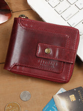 Load image into Gallery viewer, Teakwood Leather Men's Solid Maroon Zip Around Wallet
