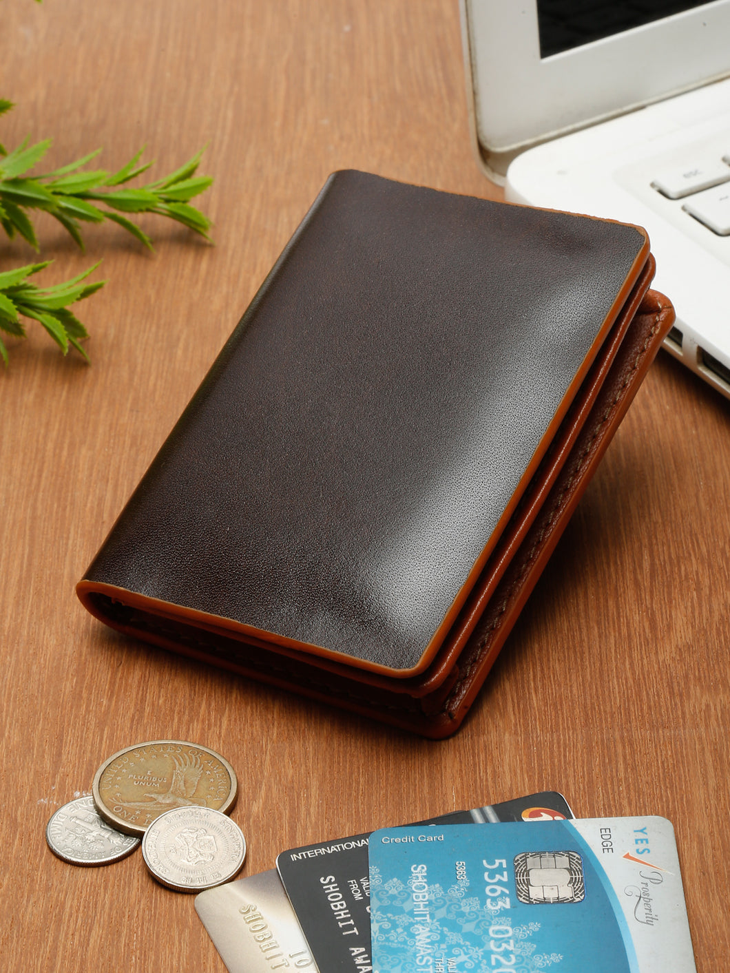 Teakwood Leather Two Fold Brown Card Wallet