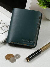 Load image into Gallery viewer, Men Green Two Fold Leather Wallet
