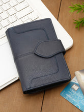 Load image into Gallery viewer, Teakwood Leather Women Blue Three Fold Wallet