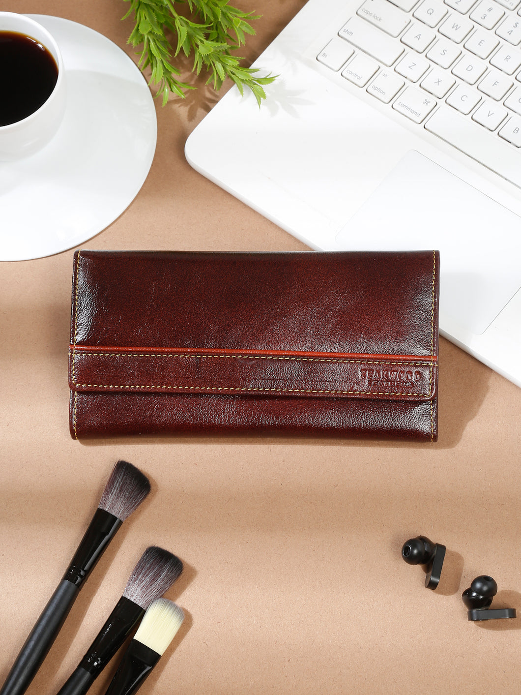 Women Brown Leather Two Fold Wallet
