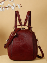 Load image into Gallery viewer, Teakwood Leathers Solid Textured Backpack cum Side Bag (2 in 1)