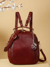 Load image into Gallery viewer, Teakwood Leathers Solid Textured Backpack cum Side Bag (2 in 1)