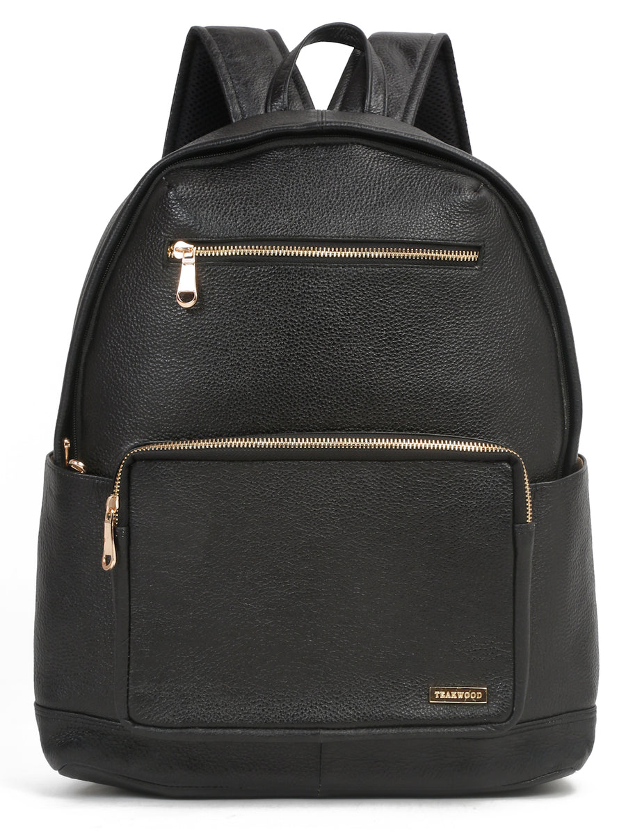 Women s Black Textured Leather Backpack Teakwood Leathers