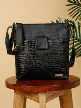 Load image into Gallery viewer, Women Black Leather Croco Pattern Side Bag